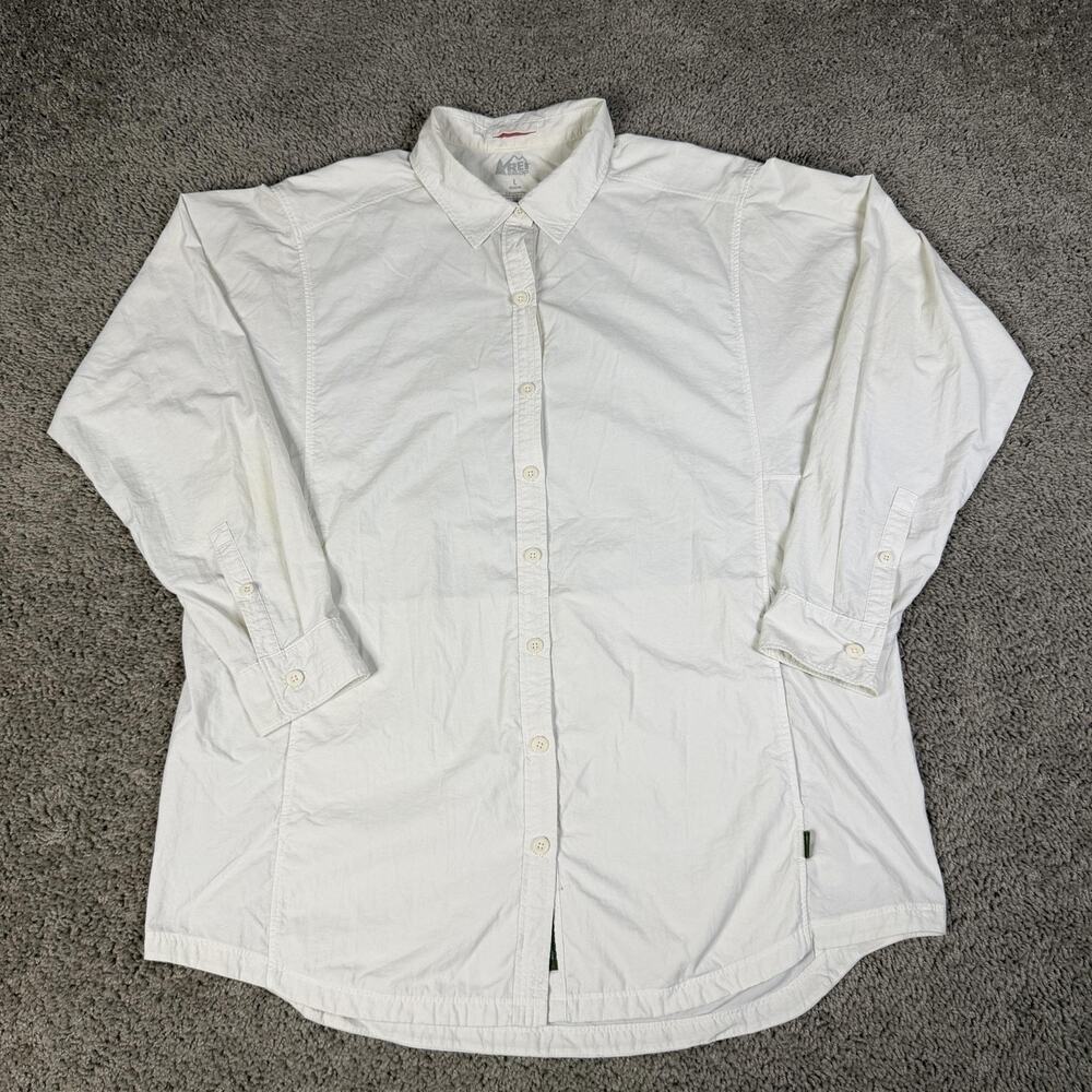 REI Co-op Shirt Womens L White Long Sleeve Button Up Lightweight Nylon Travel